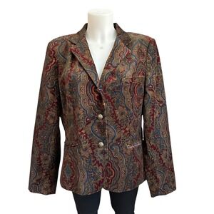 Lauren Ralph Lauren Velvet Brown Red Paisley Blazer Coat Sz XL Vintage NEW